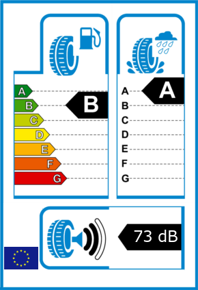 EU-Reifel-Label Kraftstoffeffizienz-Klasse B Nasshaftung-Klasse A Rollgeraeusch-Klasse 2 Rollgeraeusch-dB 73