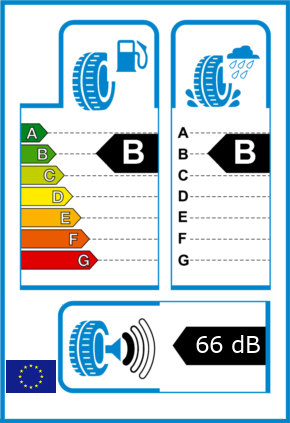 EU-Reifel-Label Kraftstoffeffizienz-Klasse B Nasshaftung-Klasse B Rollgeraeusch-Klasse 1 Rollgeraeusch-dB 66