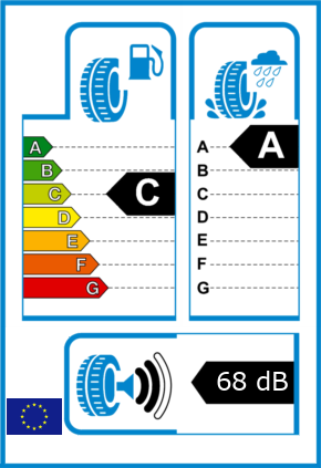 EU-Reifel-Label Kraftstoffeffizienz-Klasse C Nasshaftung-Klasse A Rollgeraeusch-Klasse 2 Rollgeraeusch-dB 68