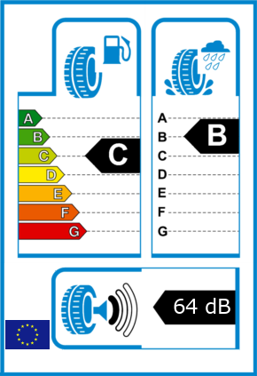 EU-Reifel-Label Kraftstoffeffizienz-Klasse C Nasshaftung-Klasse B Rollgeraeusch-Klasse 1 Rollgeraeusch-dB 64