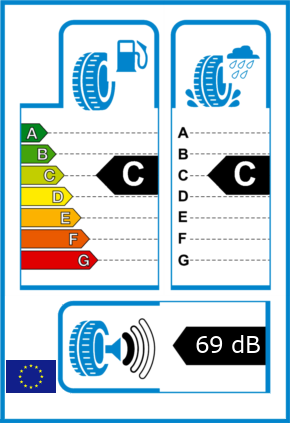 EU-Reifel-Label Kraftstoffeffizienz-Klasse C Nasshaftung-Klasse C Rollgeraeusch-Klasse 1 Rollgeraeusch-dB 69