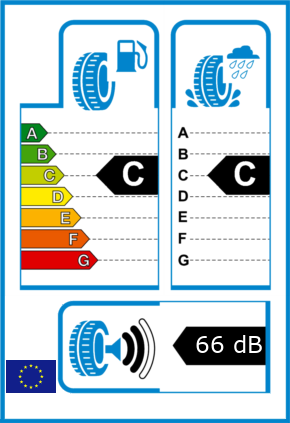 EU-Reifel-Label Kraftstoffeffizienz-Klasse C Nasshaftung-Klasse C Rollgeraeusch-Klasse 2 Rollgeraeusch-dB 66