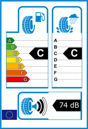 EU-Reifel-Label Kraftstoffeffizienz-Klasse C Nasshaftung-Klasse C Rollgeraeusch-Klasse 2 Rollgeraeusch-dB 74