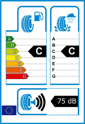 EU-Reifel-Label Kraftstoffeffizienz-Klasse C Nasshaftung-Klasse C Rollgeraeusch-Klasse 3 Rollgeraeusch-dB 75