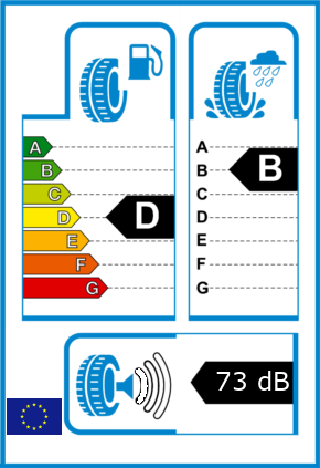 EU-Reifel-Label Kraftstoffeffizienz-Klasse D Nasshaftung-Klasse B Rollgeraeusch-Klasse 0 Rollgeraeusch-dB 73