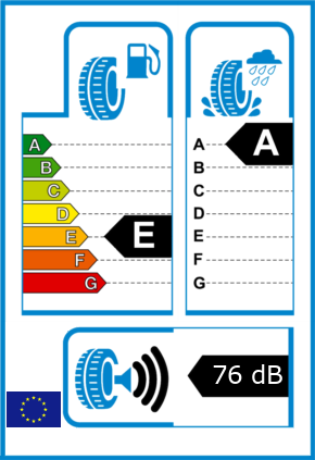 EU-Reifel-Label Kraftstoffeffizienz-Klasse E Nasshaftung-Klasse A Rollgeraeusch-Klasse 3 Rollgeraeusch-dB 76