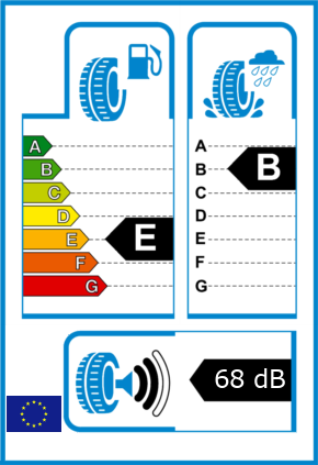 EU-Reifel-Label Kraftstoffeffizienz-Klasse E Nasshaftung-Klasse B Rollgeraeusch-Klasse 2 Rollgeraeusch-dB 68
