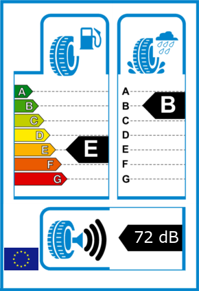 EU-Reifel-Label Kraftstoffeffizienz-Klasse E Nasshaftung-Klasse B Rollgeraeusch-Klasse 3 Rollgeraeusch-dB 72