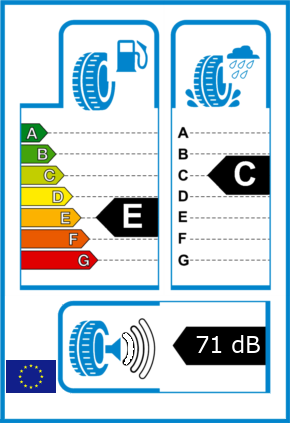 EU-Reifel-Label Kraftstoffeffizienz-Klasse E Nasshaftung-Klasse C Rollgeraeusch-Klasse 0 Rollgeraeusch-dB 71
