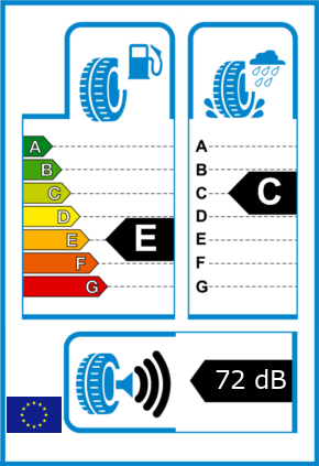 EU-Reifel-Label Kraftstoffeffizienz-Klasse E Nasshaftung-Klasse C Rollgeraeusch-Klasse 3 Rollgeraeusch-dB 72