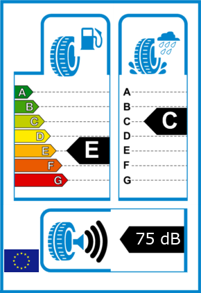 EU-Reifel-Label Kraftstoffeffizienz-Klasse E Nasshaftung-Klasse C Rollgeraeusch-Klasse 3 Rollgeraeusch-dB 75