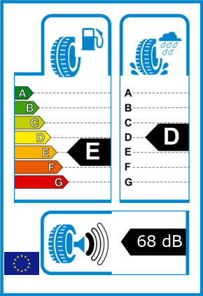 EU-Reifel-Label Kraftstoffeffizienz-Klasse E Nasshaftung-Klasse D Rollgeraeusch-Klasse 1 Rollgeraeusch-dB 68