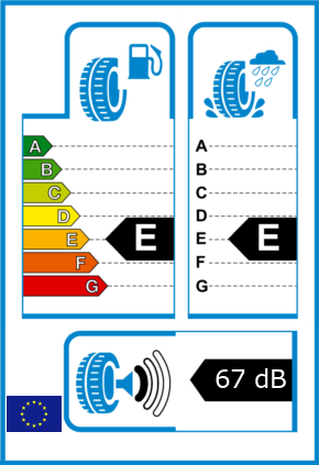 EU-Reifel-Label Kraftstoffeffizienz-Klasse E Nasshaftung-Klasse E Rollgeraeusch-Klasse 1 Rollgeraeusch-dB 67