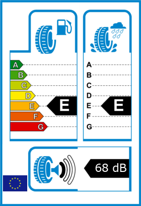 EU-Reifel-Label Kraftstoffeffizienz-Klasse E Nasshaftung-Klasse E Rollgeraeusch-Klasse 1 Rollgeraeusch-dB 68