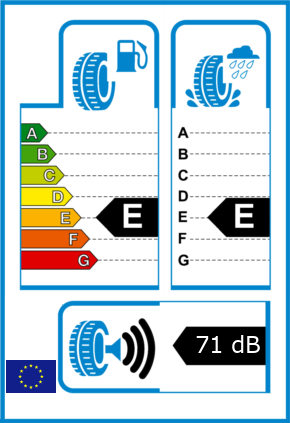 EU-Reifel-Label Kraftstoffeffizienz-Klasse E Nasshaftung-Klasse E Rollgeraeusch-Klasse 3 Rollgeraeusch-dB 71