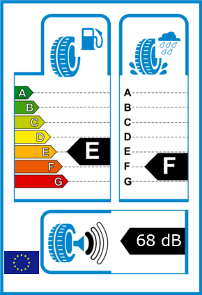 EU-Reifel-Label Kraftstoffeffizienz-Klasse E Nasshaftung-Klasse F Rollgeraeusch-Klasse 1 Rollgeraeusch-dB 68