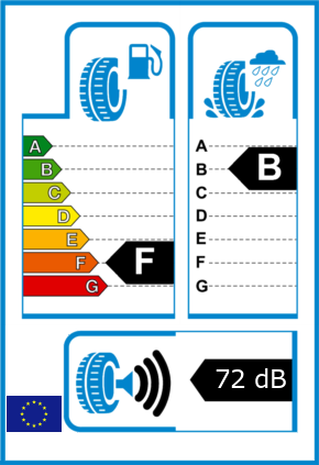 EU-Reifel-Label Kraftstoffeffizienz-Klasse F Nasshaftung-Klasse B Rollgeraeusch-Klasse 3 Rollgeraeusch-dB 72