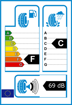 EU-Reifel-Label Kraftstoffeffizienz-Klasse F Nasshaftung-Klasse C Rollgeraeusch-Klasse 1 Rollgeraeusch-dB 69