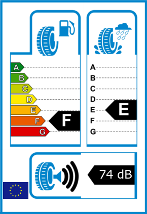 EU-Reifel-Label Kraftstoffeffizienz-Klasse F Nasshaftung-Klasse E Rollgeraeusch-Klasse 3 Rollgeraeusch-dB 74