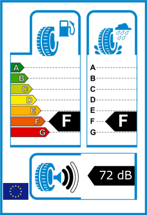 EU-Reifel-Label Kraftstoffeffizienz-Klasse F Nasshaftung-Klasse F Rollgeraeusch-Klasse 2 Rollgeraeusch-dB 72