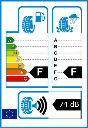 EU-Reifel-Label Kraftstoffeffizienz-Klasse F Nasshaftung-Klasse F Rollgeraeusch-Klasse 3 Rollgeraeusch-dB 74