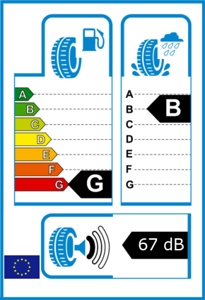 EU-Reifel-Label Kraftstoffeffizienz-Klasse G Nasshaftung-Klasse B Rollgeraeusch-Klasse 1 Rollgeraeusch-dB 67