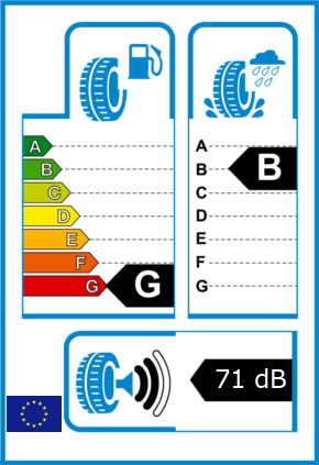 EU-Reifel-Label Kraftstoffeffizienz-Klasse G Nasshaftung-Klasse B Rollgeraeusch-Klasse 2 Rollgeraeusch-dB 71