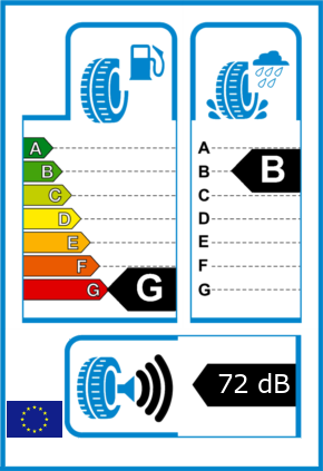 EU-Reifel-Label Kraftstoffeffizienz-Klasse G Nasshaftung-Klasse B Rollgeraeusch-Klasse 3 Rollgeraeusch-dB 72