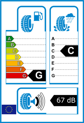 EU-Reifel-Label Kraftstoffeffizienz-Klasse G Nasshaftung-Klasse C Rollgeraeusch-Klasse 1 Rollgeraeusch-dB 67