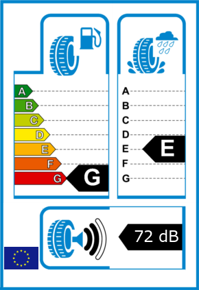 EU-Reifel-Label Kraftstoffeffizienz-Klasse G Nasshaftung-Klasse E Rollgeraeusch-Klasse 2 Rollgeraeusch-dB 72