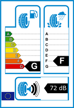EU-Reifel-Label Kraftstoffeffizienz-Klasse G Nasshaftung-Klasse F Rollgeraeusch-Klasse 2 Rollgeraeusch-dB 72